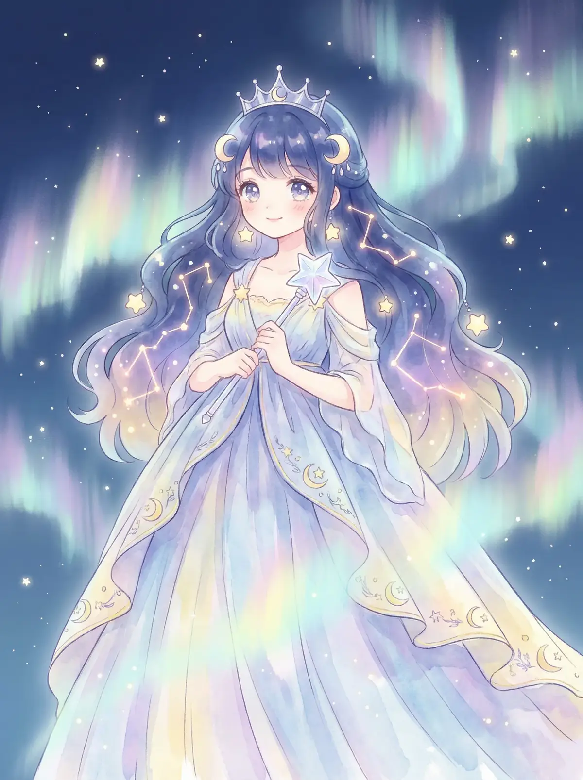 荡女翁公 - 星辰公主希尔角色设定图，手持星光权杖